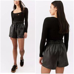 NWT Urban Outfitters UO Vegan Leather Pull-On Shorts Black Paperbag Waist size M